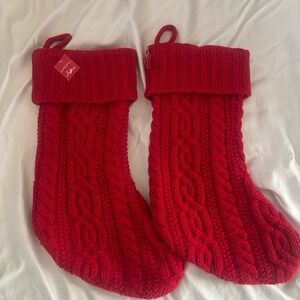 2 piece set-20" Cable Knit Christmas Stocking Red‎
